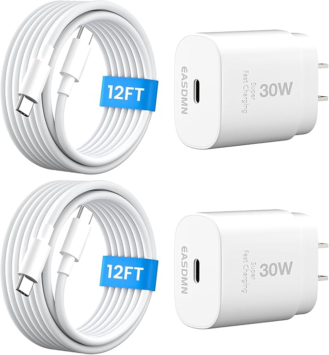 30W USB C i Phone 16 15 Charger Fast Charging, 2PACK Wall Charger for iPhone 16 15 Pro Max Charger Cord 12FT Fast Type C Charger Block for iPhone 16/16 Pro/15 Plus/15 Pro/15 Pro Max, iPad Pro/Air/Mini