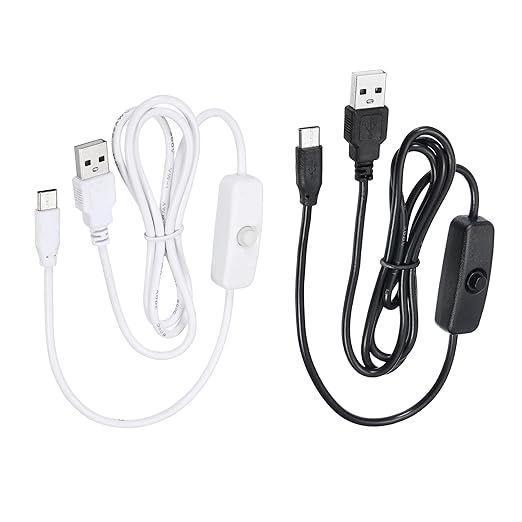 MECCANIXITY USB Cable with 501 ON/Off Switch, USB Male to USB Type C Male Power Cable 100cm for LED Desk Lamp LED Strip Black White 2 Set