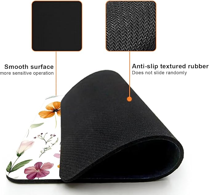 Mouse Pad, Cute Wildflowers Flowers Mouse Pads for Desk, 9.5" x 7.9" Non-Slip Rubber Base Computer Mousepad with Women, Portable Square Design for Wireless Mouse and Pad Laptop Office & Travel