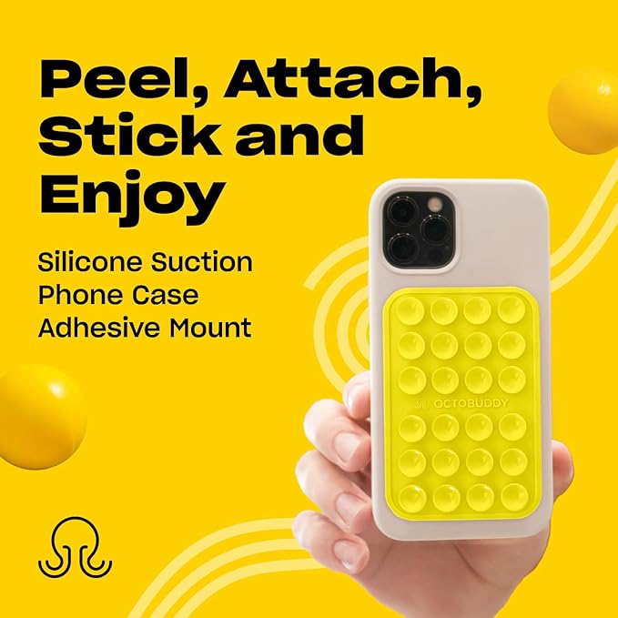 Classic MAX - Silicone Suction Phone Case Adhesive Mount - Hands-Free, Strong Grip Holder for Selfies and Videos - iPhone and Android Compatible - 2.6″ x 3.9″, Canary Yellow