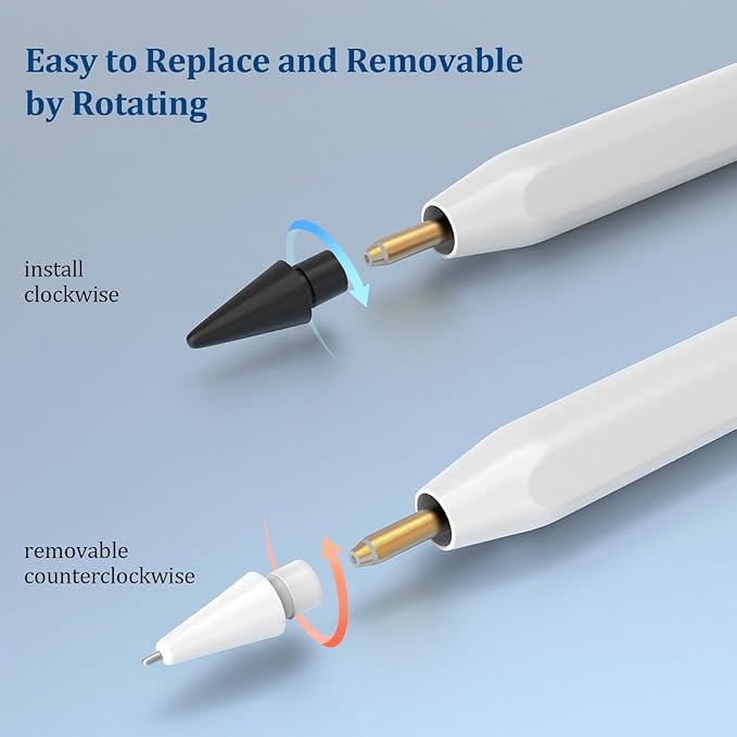 Replacement Tips for Apple Pencil 1st/2nd Gen,No Wear Out Upgraded Apple Pencil Tips,Metal Pencil Nibs for Precise Control - Pen Like 0.78mm Longer Tips for iPad Pencil - 2White+2Black