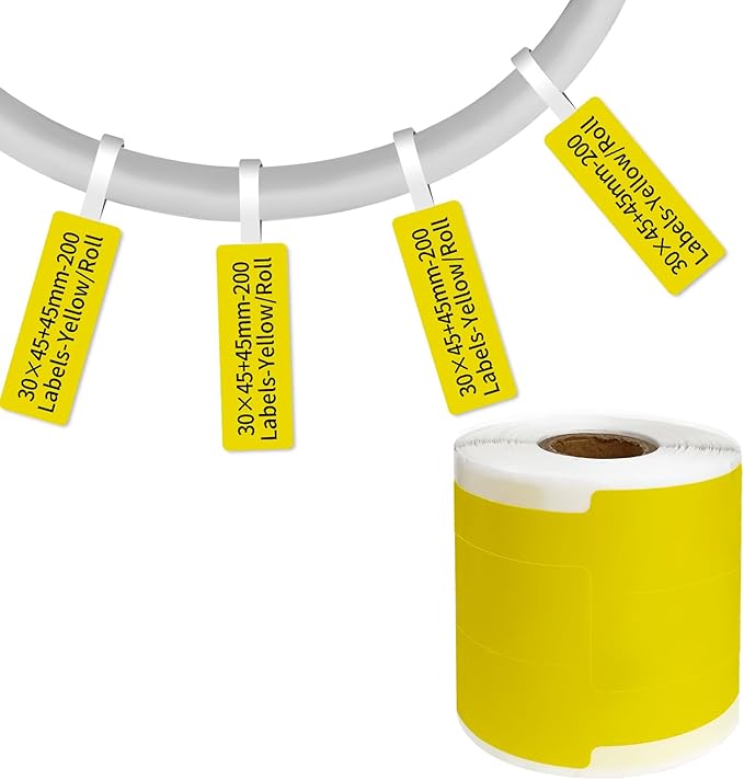 200 Pcs Cable Labels - Waterproof Wire Cord Label, Tear Resistant Wire Labels, Self Adhesive Cord Organizing Label, for Cable Management, Compatible with PUQU AQ20 Label Makers(Yellow) 30x90mm