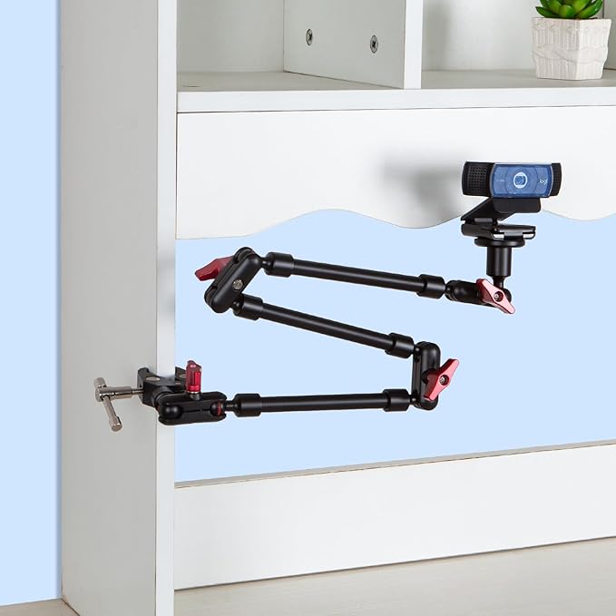Adjustable Articulating Magic Arm with Clamp and Phone Holder Clip for Desk Mount, Desk Stand, Cell Phone Tripod