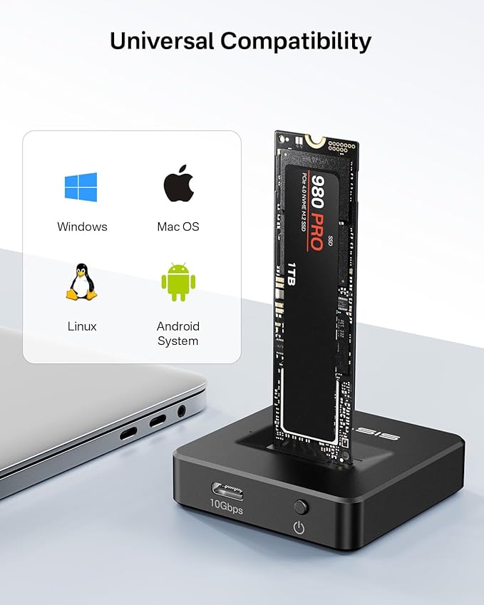 ACASIS NVME SSD Reader Adapter, Aluminium Alloy Housing Fast Heat Dissipation, NVME to USB Docking Station, M.2 SSD to USB Adapter 10Gbps, Support M.2 (M Key) NVMe SSD and (B+M Key) SATA-Based SSD