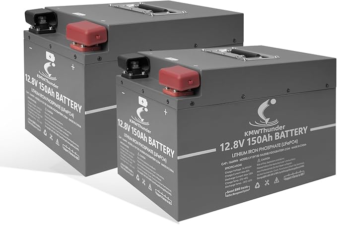 12V 150Ah LiFePO4 Lithium Battery, Built-in Smart BMS,Low-Temp Protection Up to Group 31 Deep Cycle Battery for Trolling Motor, RV, Solar, Marine, Camping and Off Grid Applications(2Pack)
