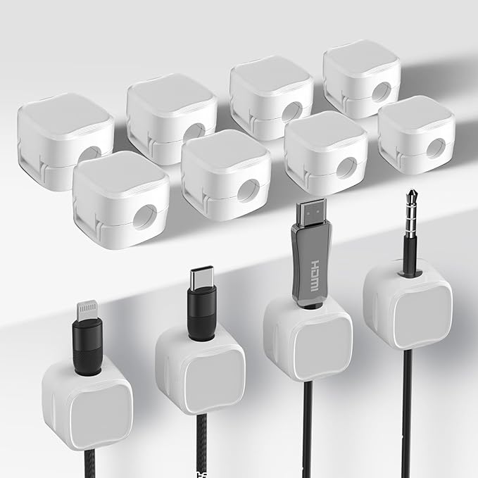 12 Pack Cable Clips, Cord Organizer, Cord Holder for Nightstand, Magnetic Cord Organizer, Strong Adhesive Charging Cable Keeper, Clip Holder