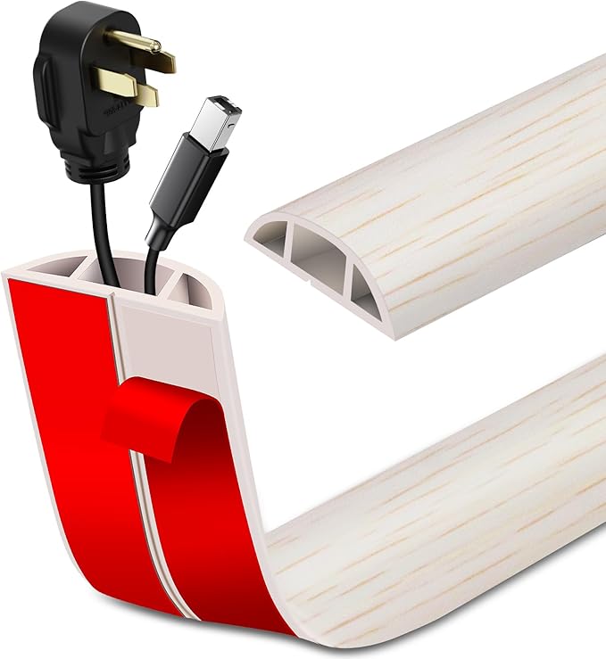 Floor Cord Cover Self Adhesive Cord Hider Floor Extension Cord Covers for Floor Power Cord Protector Cable Management Prevent Cable Trips Cable Cavity 0.47" W x 0.27" H (Beige Wood, 3.3Ft)