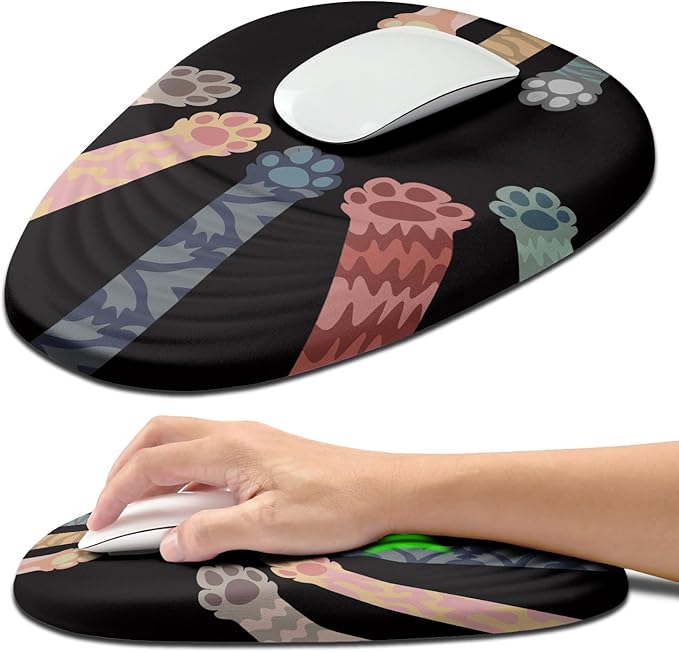 Hokafenle Ergonomic Mouse Pad Wrist Support with Stepped-Wedge Design, Wrist Rest Pain Relief Mousepad Filled with Memory Foam, Carpal Tunnel Mousepad for Wireless Mouse(12x8 inch, Paw)