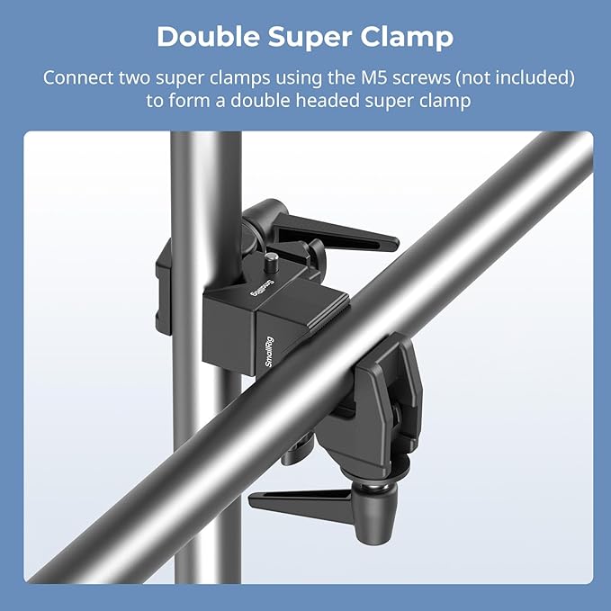 SmallRig Super Clamp Kit 2-Pack, Heavy Duty Max Load 33lb /15kg, with a 1/4"-20 & a 3/8"-16 Top Screw on a 5/8" Stud, for Photography Studio Video Camera Lighting, for Round Pipe and Flat Surface 5318