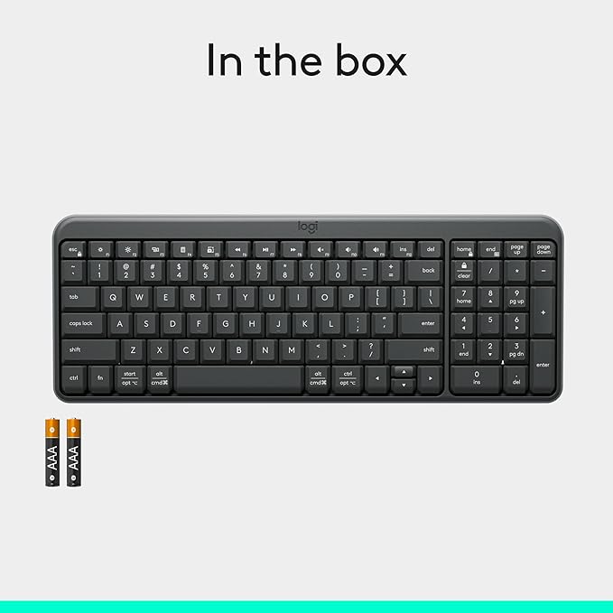 Logitech K250 Bluetooth Keyboard with Numpad, Easy Connectivity, Compact Wireless Keyboard Made with Recycled Plastic, Spill-Resistant, Comfortable Keys - Windows/MacOS - Graphite