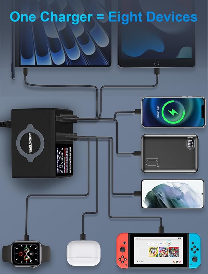 100W 8Port USB Charging Station for Multiple Devices - Multi USB Charger Station
