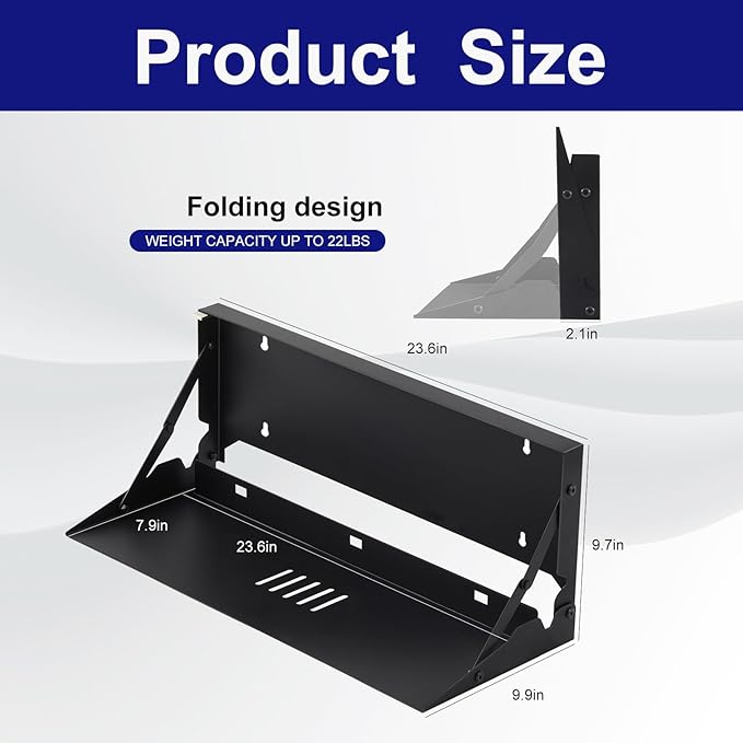 2 Pcs 24 Inch Keyboard Wall Mount Foldable Fits Standard Computer Keyboard Mouse Stand Tray Organizer for Small Offices Apartments, Easy Installation with 4 Screws (Black)