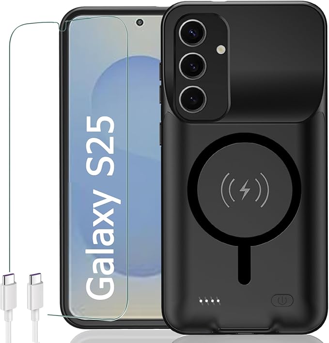 Battery Case for Galaxy S25, [10000mAh] Slim Portable Protective Fast Charging Case Backup Power Bank Battery Case Compatible with Galaxy S25-6.2 inch-Black