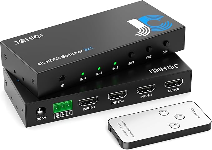 HDMI Switch 3 in 1 Out 4K@60Hz, 3 Ports HDMI Switcher Selector with Remote, Support HDCP 2.2 HD R 10+ Dolby Vision/Atmos 18Gbps CEC for Apple TV Game PC PS4 5 Pro Xbox Roku