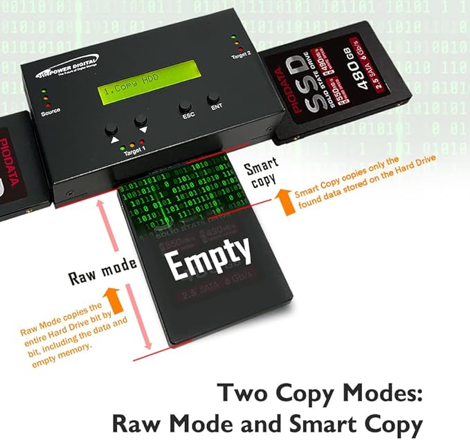 Vinpower 1 to 2 SATA 2.5" & 3.5" Hard Disk Drive/Solid State Drive (HDD/SSD) Clone Duplicator and DOD Level Eraser