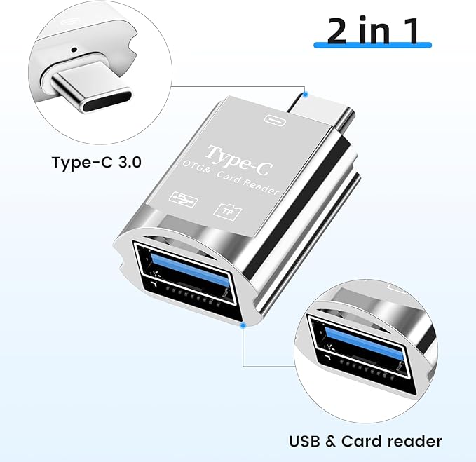 BORLTER CLAMP USB C Micro SD Card Reader,Type C SD Card Reader for iPhone 15,2 in 1 Square Card Reader Adapter with USB Adapter Travel Essentials Camera Viewer,MacBook, Laptops, Tablets, Smartphones.