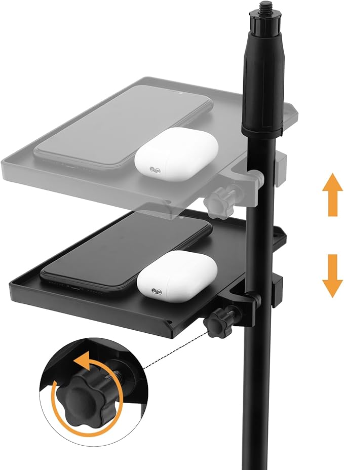 RTNLIT Microphone Stand Tray, Clamp On Firm Rack Tray Holder with 4.5 Pound Weight Capacity Adjustable Mic Stand Shelf for Live Streaming, Stage, Music Sheet, Karaoke, Recording, Podcast (7.9" × 5.5")