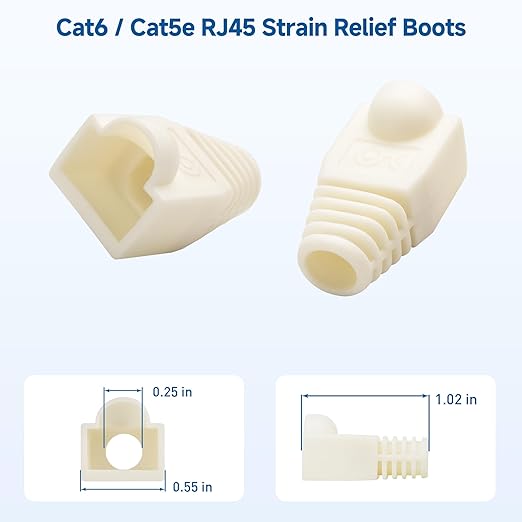 Cable Matters 200-Pack Cat6 / Cat5e RJ45 Strain Relief Boots, RJ45 Boot, Cat 6 Boot, Cat6 Ethernet Boots, White, Suitable for 6.5mm (0.25in) Ethernet Cables