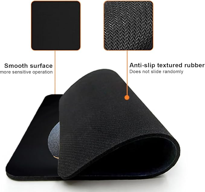 Mouse Pad, Golden Stripes Black Basketball Mouse Pads for Desk, 9.5" x 7.9" Non-Slip Rubber Base Computer Mousepad with Women, Portable Square Design for Wireless Mouse and Pad Laptop Office & Travel