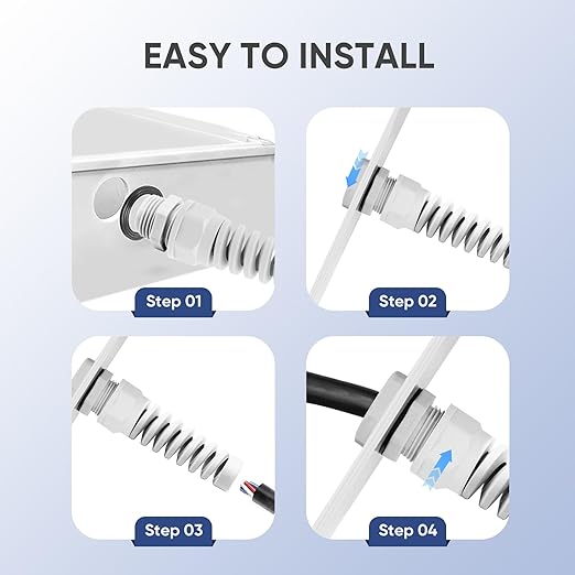 Strain Relief Cord Connector,LISTENJIALE 10Pcs NPT 1/4" Waterproof Cable Gland Flex Spiral Strain Relief Adjustable 4-8mm Cable Connector Nylon Joint with Gaskets(Grey)