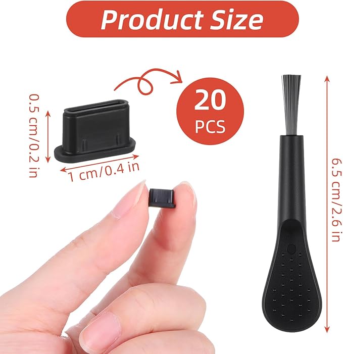 20 PCS USB C Dust Plug, Black Silicone Type C Anti Dust Plugs with Cleaning Brush Cover Type C Port Protector Cap Charging Port Dust Plug Cover for Most Type C Mobile Phone Tablet Accessories