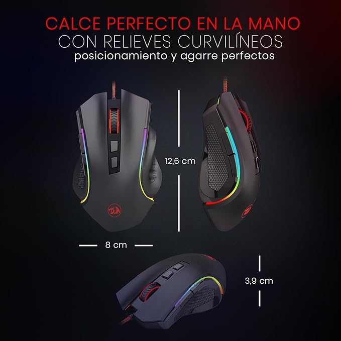 Redragon M602 Gaming Mouse, Ergonomic RGB Gaming Mouse Wired with 7200 Adjustable DPI, 9 Programmable Buttons, Professional Software for Gamer Office [Black]