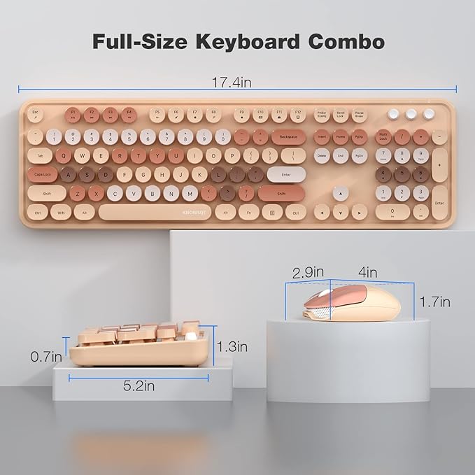 KNOWSQT Wireless Keyboard and Mouse Combo - MilkTea Colorful 2.4G Typewriter Full-Size Cute Keyboards - USB Receiver Plug and Play, for Computer, PC, Laptop, Desktop, Windows