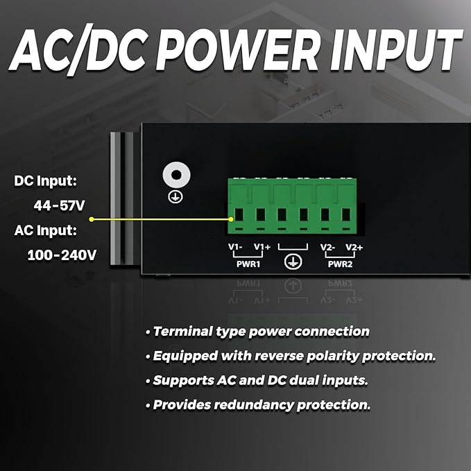 PROCET 10 Gbps Gigabit PoE++ Injector Din Rail, 60W Industrial Adapter with Wide Temp -40°F to 149°F, 6KV Surge Protection, AC/DC Input, IEEE802.3af/802.3at/802.3bt, PT-PSE105GB-AC-10