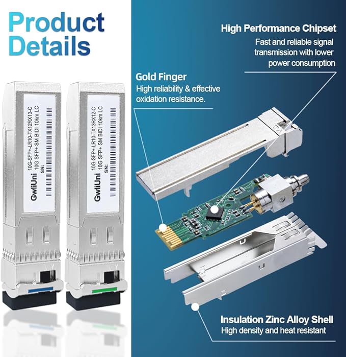 5 Pairs 10G BIDI SFP+ Single Mode Fiber Module Network Transceiver, LR SM 1270nm 1330nm 10km, Simplex LC Interface for Switch, Router, Firewall, Network Card, Server etc