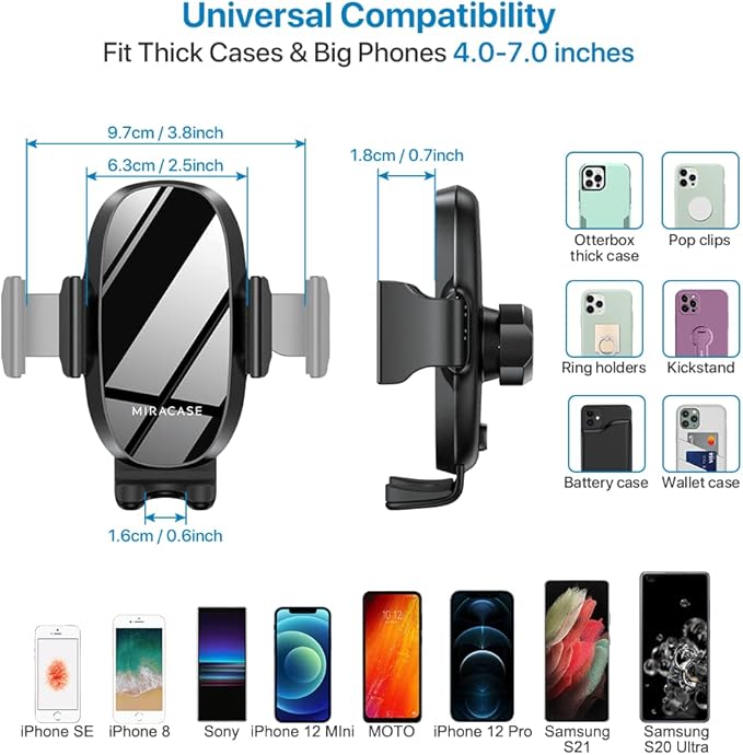 Miracase [Upgraded Version Cup Phone Holder for Car, Universal Adjustable Long Neck Car Phone Mount Cradle Friendly Compatible with iPhone Samsung Google and All 4.0-7.0 inches Smartphones