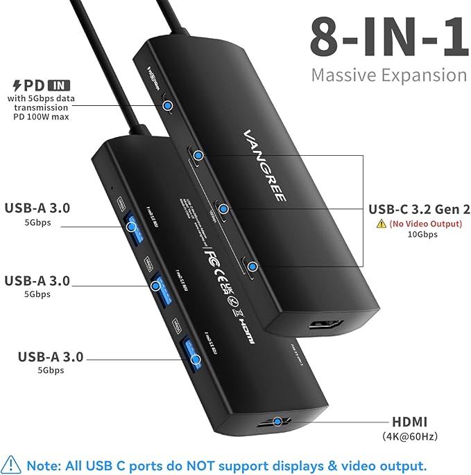 USB C to USB C Hub 10Gbps, 3 USB 3.2 Gen 2 Ports, 4K@60Hz HDMI, 100W PD, 3 USB 3.0 Ports, USBC Splitter Multiport Adapter for MacBook Pro/Air, iMac, iPad Pro, iPhone 15 (Not Support Type-C Monitor)