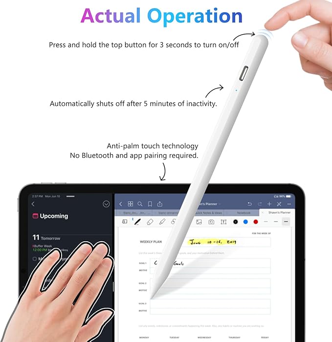 COO Stylus Pen for iPad, Button Fast Charging Pencil with Digit Indicator Light capacitive Pen (White)