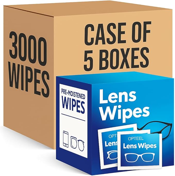 Lens Wipes for Eyeglasses - Case of 3000 (6X 500/Boxes) Pre-moistened Lens Cleaning Wipes - Scratch-Free Streak-Free Cleaner for Camera Lenses, Sunglass, Phone, Tablet and Computer Screens