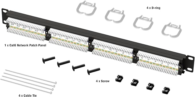 Iwillink 10Gbps Cat6A Patch Panel 24 Port, RJ45 Patch Panel UTP 19-Inch, 1U Network Patch Panel Wallmount or Rackmount Punch Down Block for Cat6A, Cat6, Cat5e, Cat5 Cabling