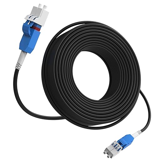15M/49FT LC to LC Armored Outdoor Fiber Optic Cable, Single Mode Duplex 9/125μm SMF Fiber Patch Cord, OS1/OS2 Compatible, Black LSZH Jacket, Uniboot Jumper for FTTH, Data Center, Long-Distance Use