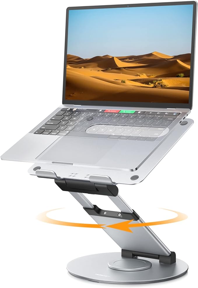 Nulaxy Telescopic 360 Rotating Laptop Stand for Desk Adjustable Height Swivel Pull Out Design Ergonomic Laptop Riser Fits All 10-17" Laptops Computer MacBook, Silver