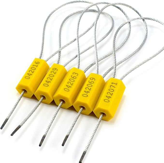 1000PCS Yellow Steel Cable Seal Metal Security Shipping Seal Numbered Truck Trailer Seals Security Tags Tamper Evident Tags Container Lock Pull Tight Steel Wire Seals