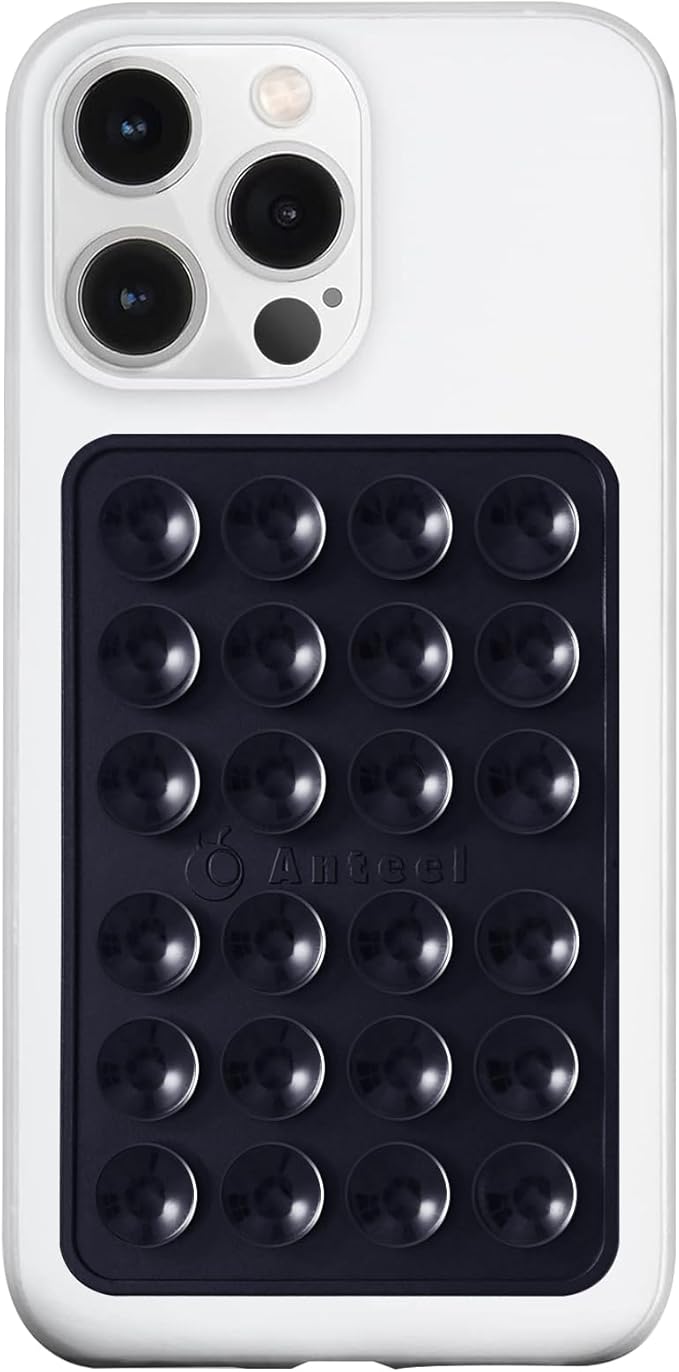 Anteel MAX Silicone Suction Phone Case Adhesive Mount, Upgraded Super Strong Grip, Durable, Easy to Use, Hands-Free Sticky Phone Holder for Selfies, Tiktok Videos, 2.56"x3.94" (Black)