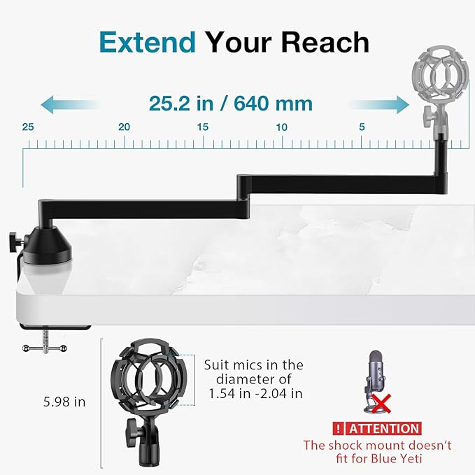 InnoGear Low Profile Mic Arm, 360° Rotatable Microphone Arm Stand Foldable Desk Mic Boom Arm for Fifine AM8 K669B Blue Yeti HyperX QuadCast SoloCast AT2020 and Other Mics