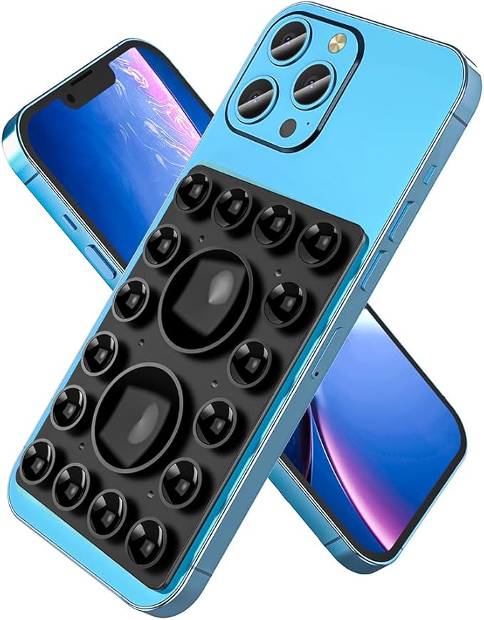 Silicone Suction Phone Holder Mount,Silicon Adhesive Phone Accessory for iPhone and Android, Hands-Free Mirror Shower Phone Holder,TikTok Videos and Selfies (Black, Single Sided)