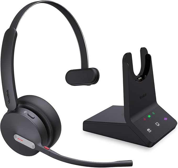 Yealink WH64 Mono UC DECT & Bluetooth Wireless Headset, 606ft Range, Single On Ear Work Headphones with 3X Noise Cancelling Mic, 26 Talk Time, Office Desk IP Phone, PC, Computer