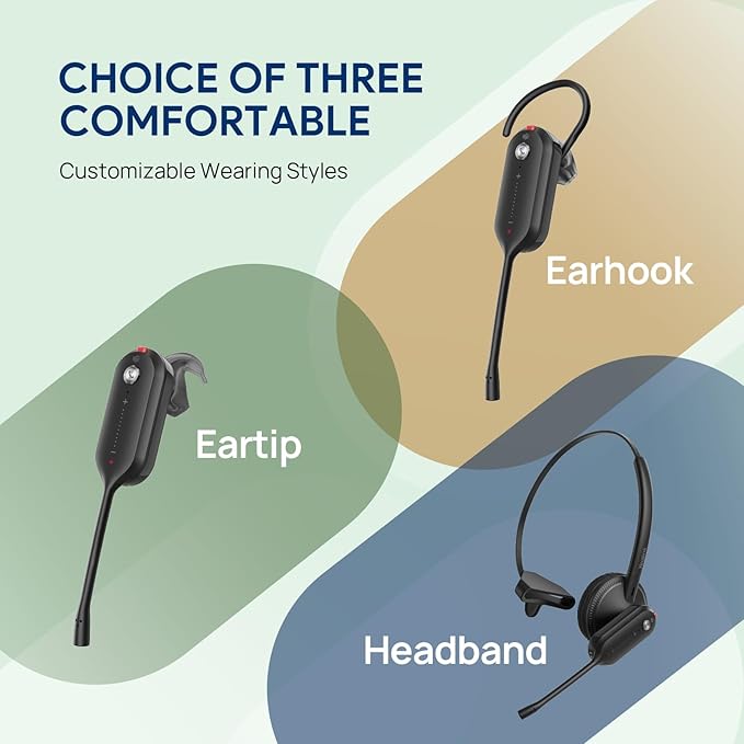 Yealink DECT Wireless Headset WH63 E2,Teams Certified,Single Ear(Mono) Office Headset for Desk Phone and Computer Softphone,Noise Cancelling Mic, 607Ft Range,3 Wearing Styles
