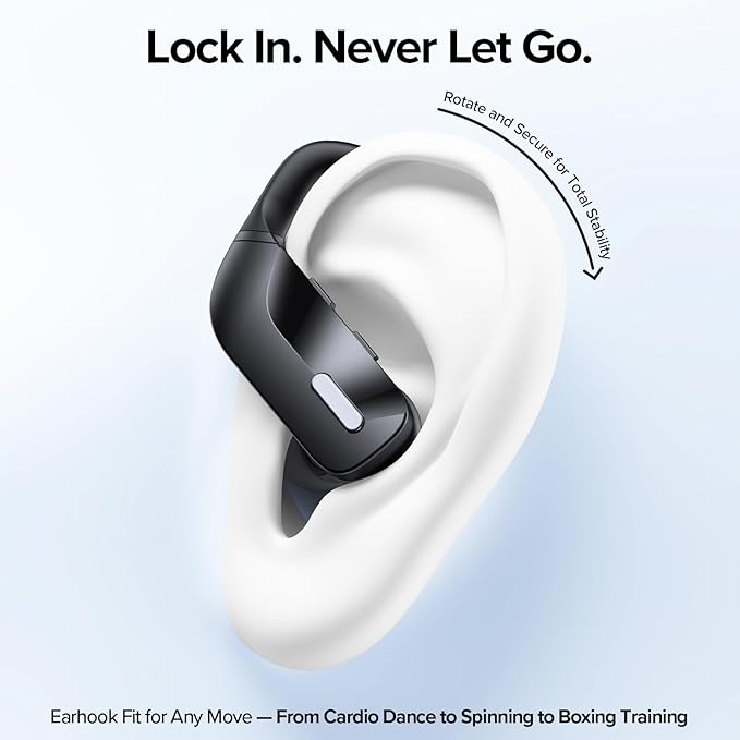 OCC Wireless Ear Hook Sport Earbuds, Bluetooth Headphones with Mic, IPX5 Waterproof, 80H Playtime, Deep Bass, Secure Fit for Running Gym Workout - Black