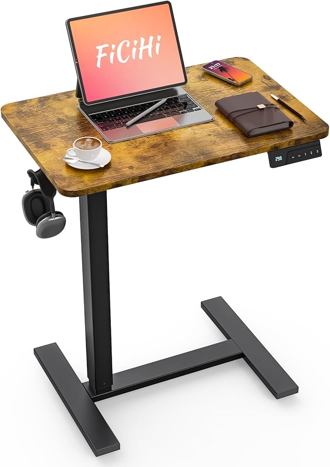 Mobile Standing Desk with Wheels - Electric Height Adjustable Small Movable Laptop Desk, Portable Rolling Computer Sit Stand Side Table for Home Office, Sofa&Bedside Use (27.6",Rustic Brown)