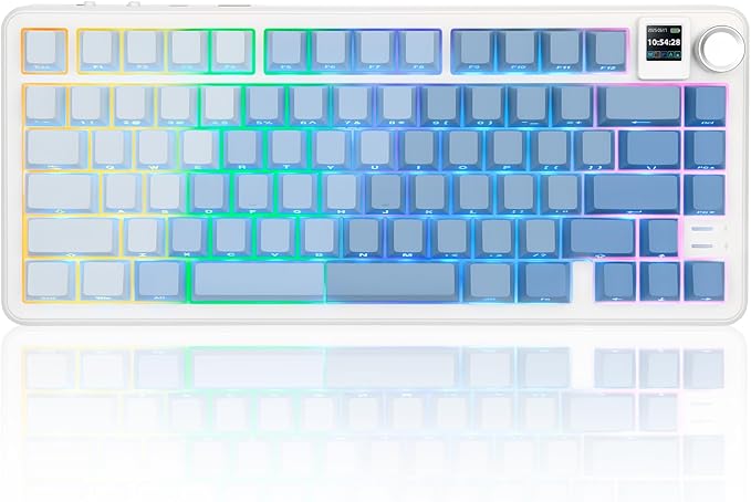 Rii RK805 Wireless Creamy Mechanical Keyboard with TFT Screen and Knob,75% Gasket-Mounted Gaming Keyboard with RGB Backlight,Tri-Mode BT/2.4G/USB-C,Hot Swappable,for Windows/Mac/Linux(Blue Gradient)