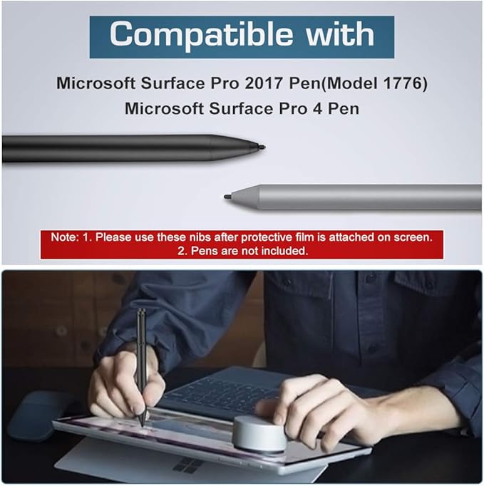 MoKo Pen Tips for Surface Pen Set of 4 (HB/HB/2H/H), Surface Pen Tip Replacement Kit Compatible with Surface Pro 2017 Pen (Model 1776)/Surface Pro 4 Pen, Original Pen Nibs Refill for Stylus Pen