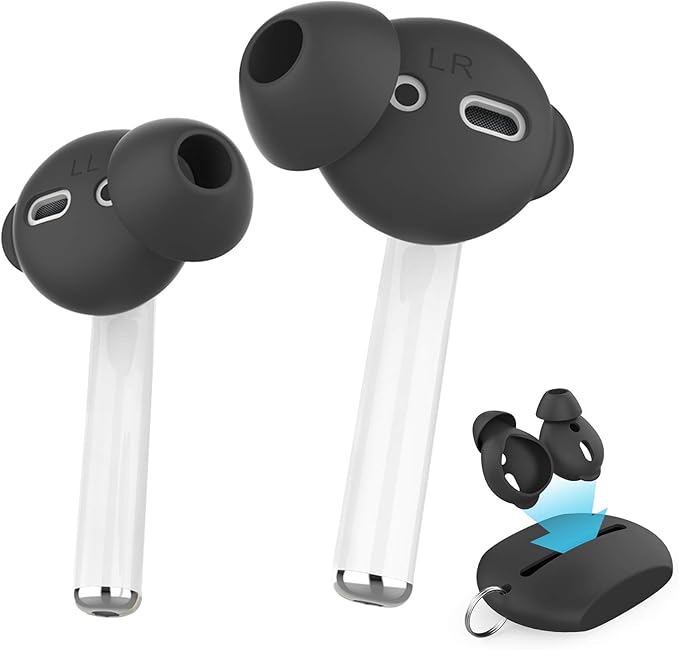 AhaStyle 3 Pairs AirPods Ear Tips Silicone Earbuds Cover [Not Fit in The Charging Case] Compatible with Apple AirPods (3 Pairs Large, Black)