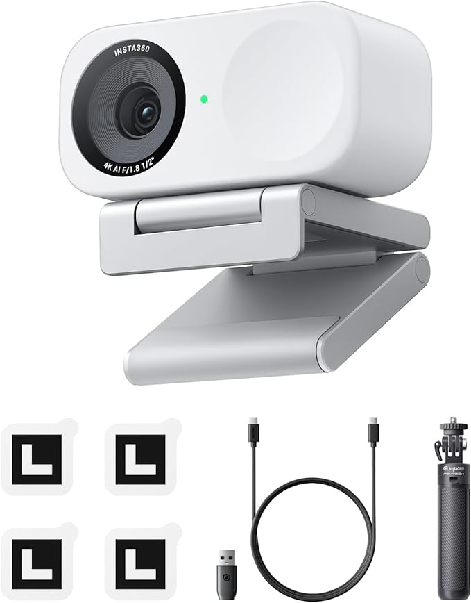 Insta360 Link 2C Tripod Bundle - 4K Webcam for PC/Mac, 1/2" Sensor, Auto Framing, HDR, AI Noise-Canceling Mic, Gesture Control for Streaming, Video Calls, Gaming, Works with Zoom, Teams, Twitch & More