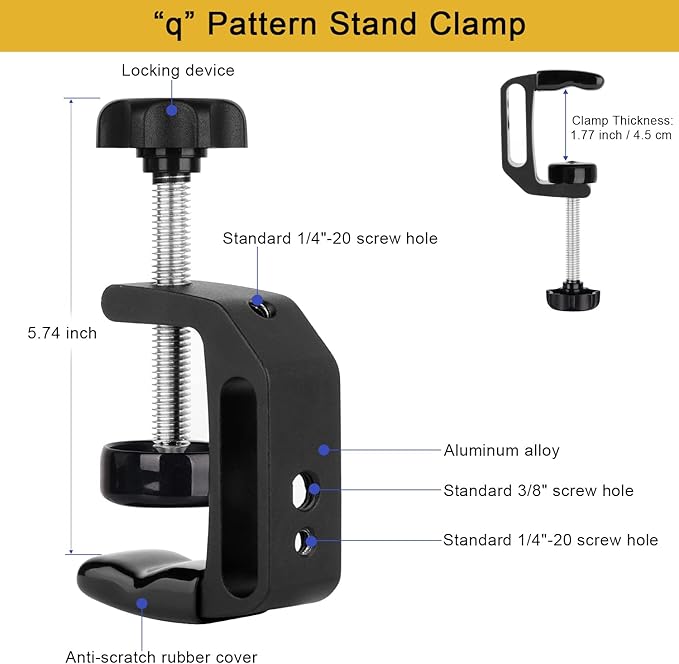 iPhone Mount for Desk/Table/Rod/Kitchen Cabinet,360°Adjustable Aluminum Alloy Phone Stand,Clip Holder Compatible with 3.5~7.5" iPhone/Nexus/HTC/Huawei/Smartphone