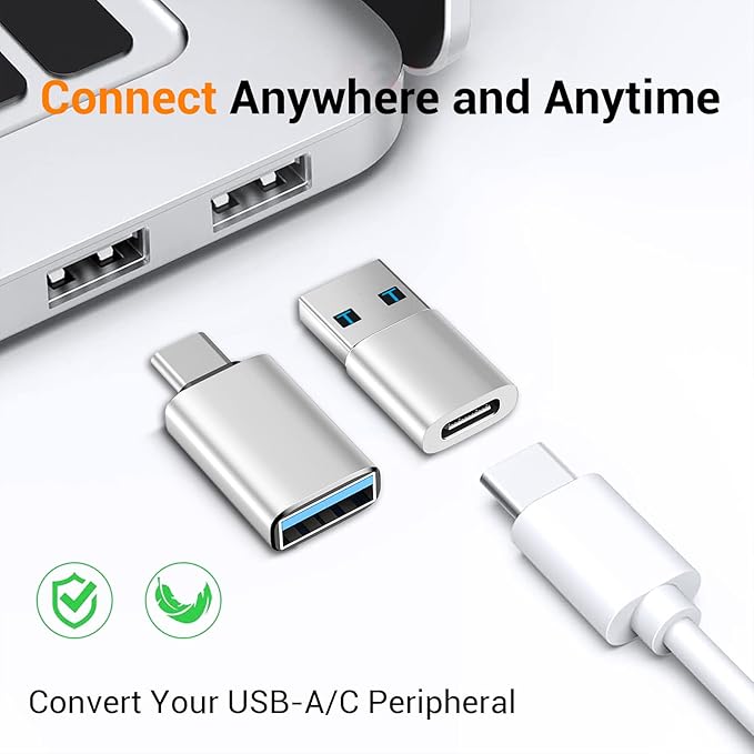 𝟒𝐏𝐚𝐜𝐤 𝐔𝐩𝐠𝐫𝐚𝐝𝐞𝐝 USB to USB C Adapter,USB C Male to USB 3.0 Female OTG Converter for iPhone 16 15 14 13 Plus Pro Max,Apple Watch,Airpods,S24 Ultra, Gender Changers OTG Adapters - Silver